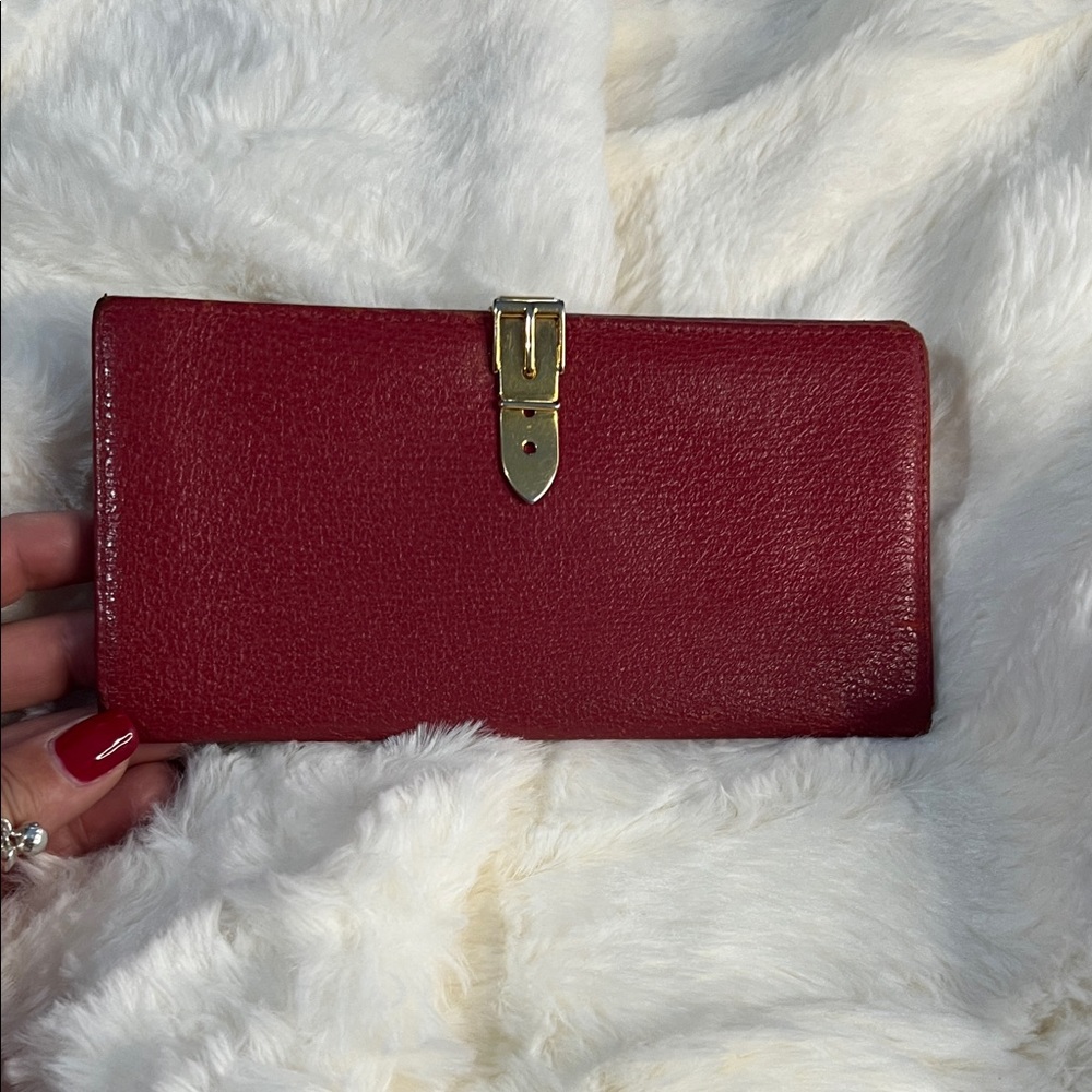 Gucci Red Leather Wallet with Gold Clasp
